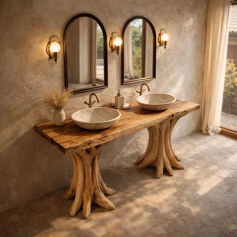 Spry Interior Luxury Sculptural Solid Wood Bathroom Console Table, Floating Single Sink Vanity Frame with Tree Base Design, SINLKIBRV267