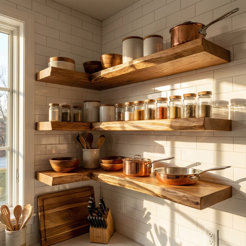 Modern Wooden Kitchen Storage Shelves Interior Decor SINLKIFL472