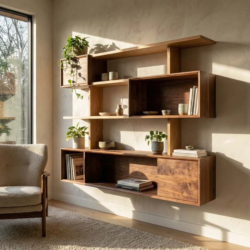 Modern Modular Wall Shelf Solid Wood Asymmetrical Storage Display SINLKIFL491