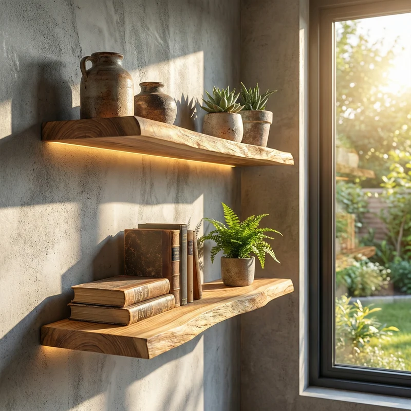 Rustic Chunky Wood Floating Wall Shelves Natural Edge Display SINLKIFL489