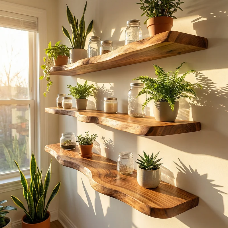 Modern Organic Wall Shelves Solid Wood Plant Display Rack SINLKIFL486
