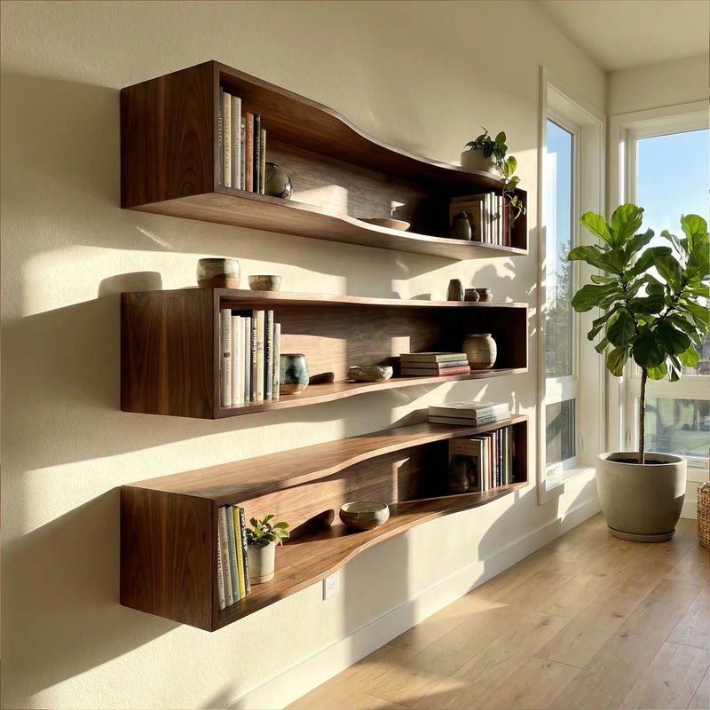 Modern Rectangular Floating Wall Shelves Solid Wood Open Storage SINLKIFL482
