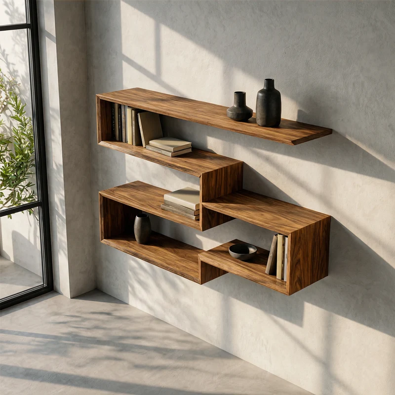 Modern Geometric Floating Wall Shelf Wood Modular Display System SINLKIFL480