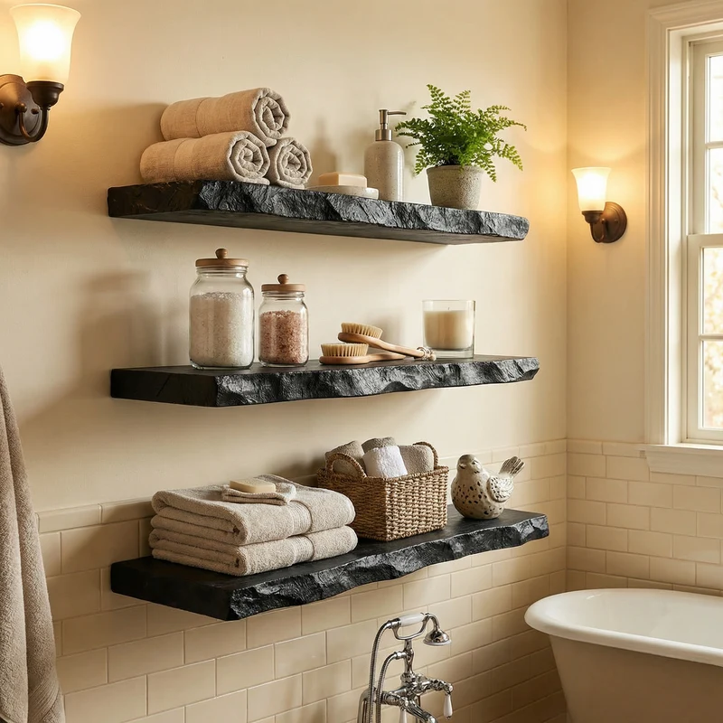 Modern Stone Look Floating Bathroom Shelves Wall Mounted Storage Rack SINLKIFL508