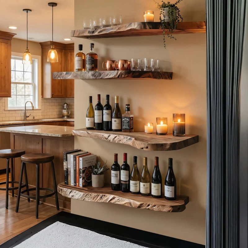 Industrial Rustic Floating Wine Display Shelves Solid Wood Wall Rack SINLKIFL505