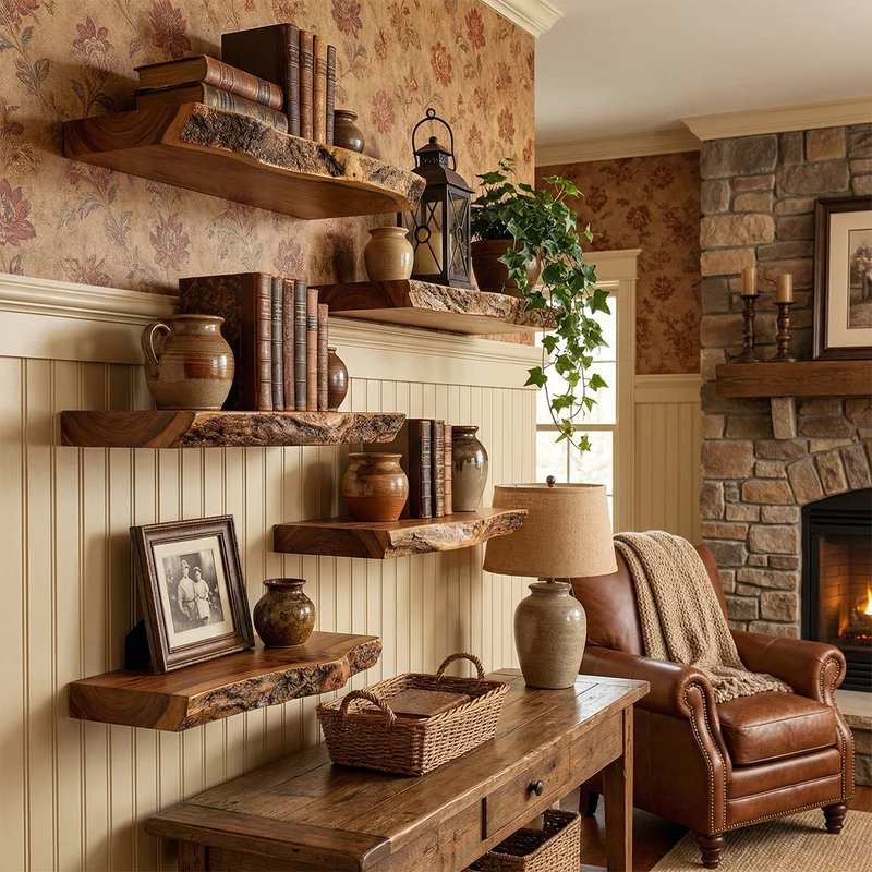 Rustic Floating Wall Shelves Solid Wood Vintage Home Display SINLKIFL504