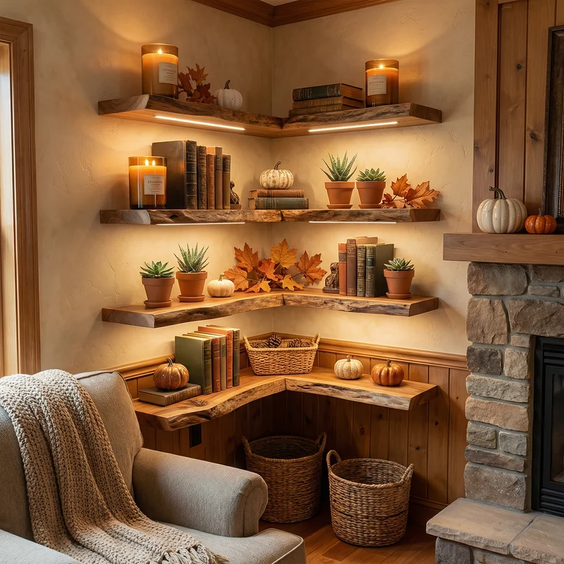 Modern Cozy Corner Floating Wall Shelves Solid Wood Reading Nook Display SINLKIFL502
