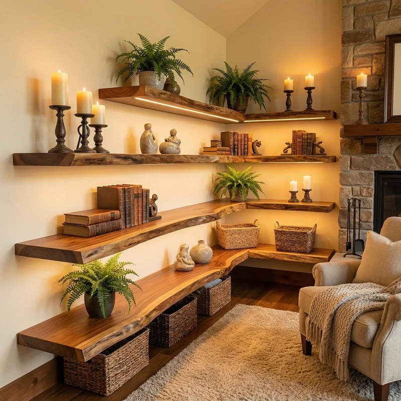 Modern Farmhouse Living Room Floating Wall Shelves Solid Wood SINLKIFL501