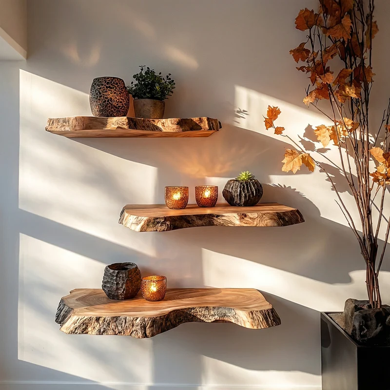 Spry Interior Modern Thick Live Edge Floating Wall Shelves, Chunky Solid Wood Slab Floating Shelves for Kitchen, Bathroom & Plants, SINLKIFL500