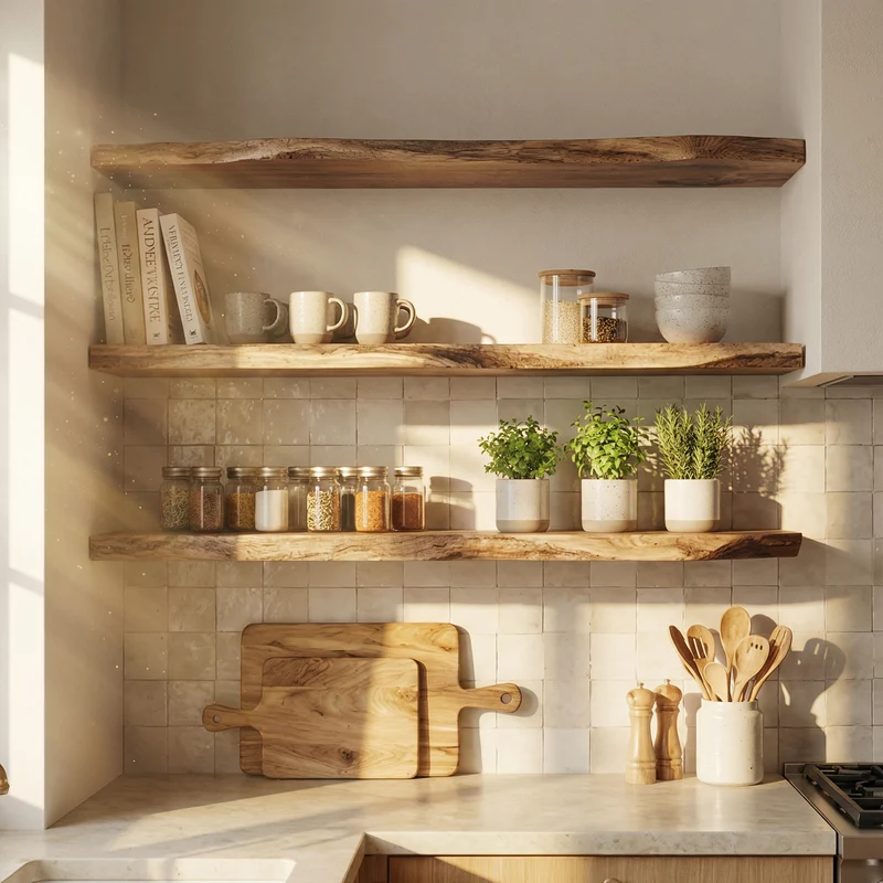 Modern Farmhouse Solid Wood Kitchen Wall Shelving Open Storage Rack SINLKIFL499