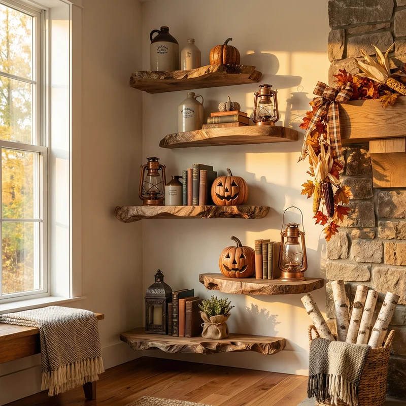 Spry Interior Modern Farmhouse Floating Wall Shelves, Solid Wood Hanging Display Racks for Autumn Thanksgiving Home Decor, Accent, SINLKIFL496