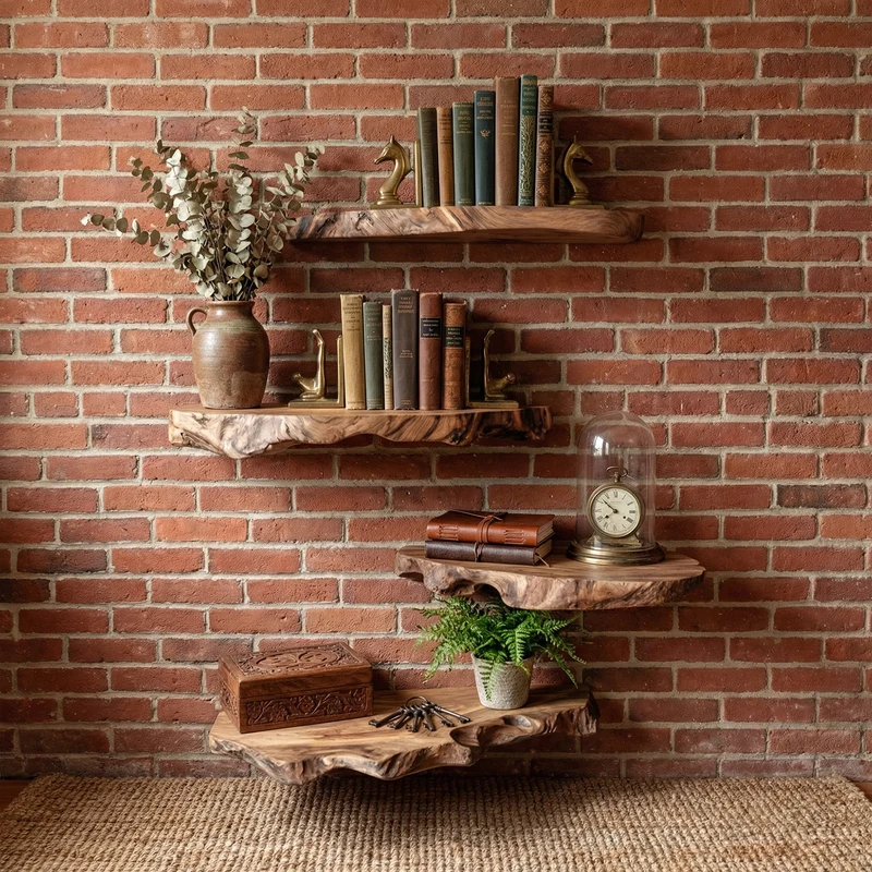 Spry Interior Modern Live Edge Corner Floating Shelves, Solid Wood L Shaped Hanging Shelf, Rustic Bathroom & Living Room Organizer, SINLKIFL494