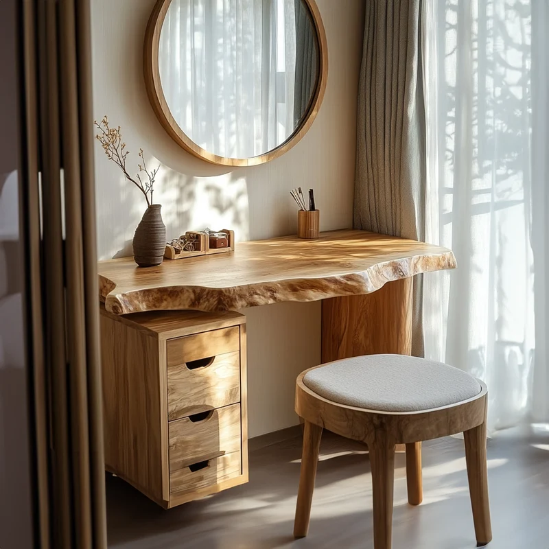 Japandi Solid Wood Floating Dressing Table Live Edge Bedroom SINLKIFL243