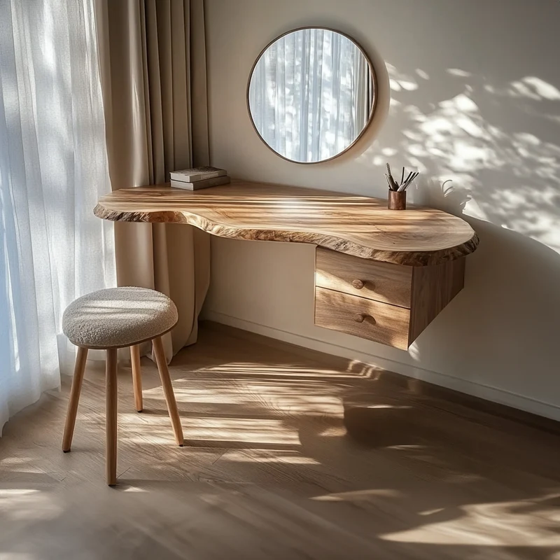 Modern Floating Solid Wood Dressing Table Wall Mounted Bedroom SINLKIFL239