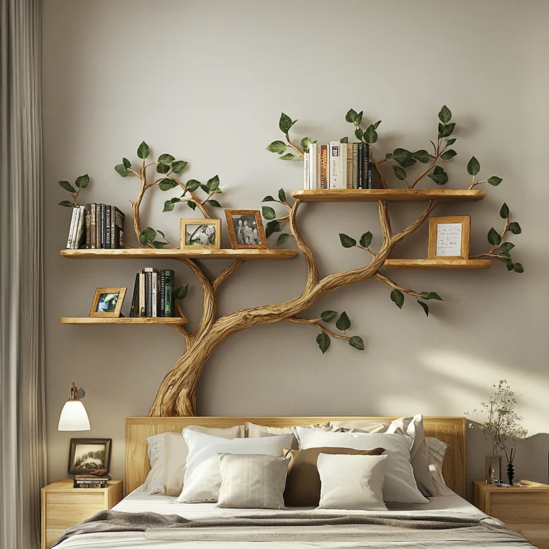 Spry Interior Rustic Tree Branch Wall Art Shelf, Sculptural Wood Floating Ledge for Contemporary Bedroom, Living Room Showcase, SINLKITBS066