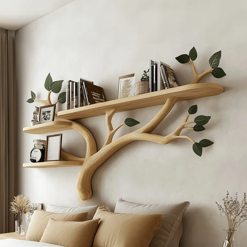 Spry Interior Rustic Organic Tree Wall Shelf, Sculptural Driftwood-Style Floating Branch Shelf for Minimalist Bedroom & Living Room, SINLKITBS064