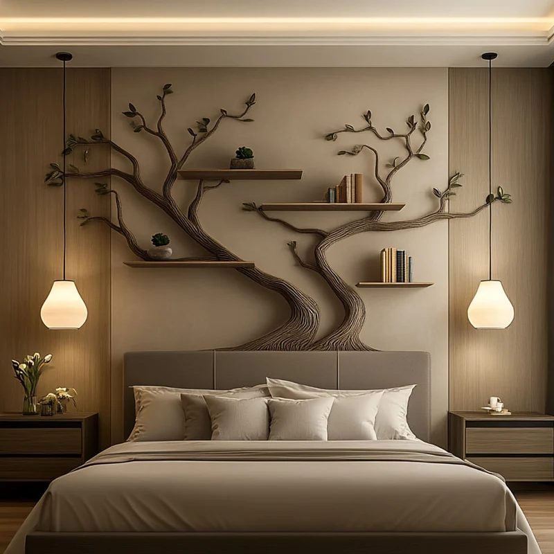 Spry Interior Mid Century Modern Tree Wall Bookshelf, Sculptural Floating Wood Branch Shelf for Cozy Bedroom, Living Room Decor, SINLKITBS090