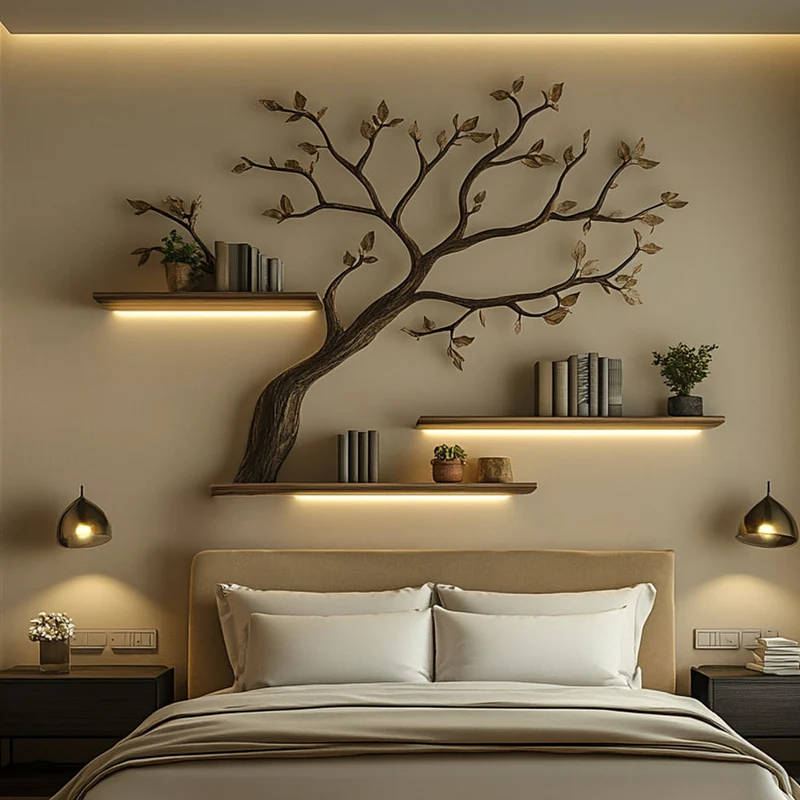 Spry Interior Mid Century Organic Tree Display Shelf, Floating Solid Wood branch Bookcase for Contemporary Bedroom & Study Walls, SINLKITBS089