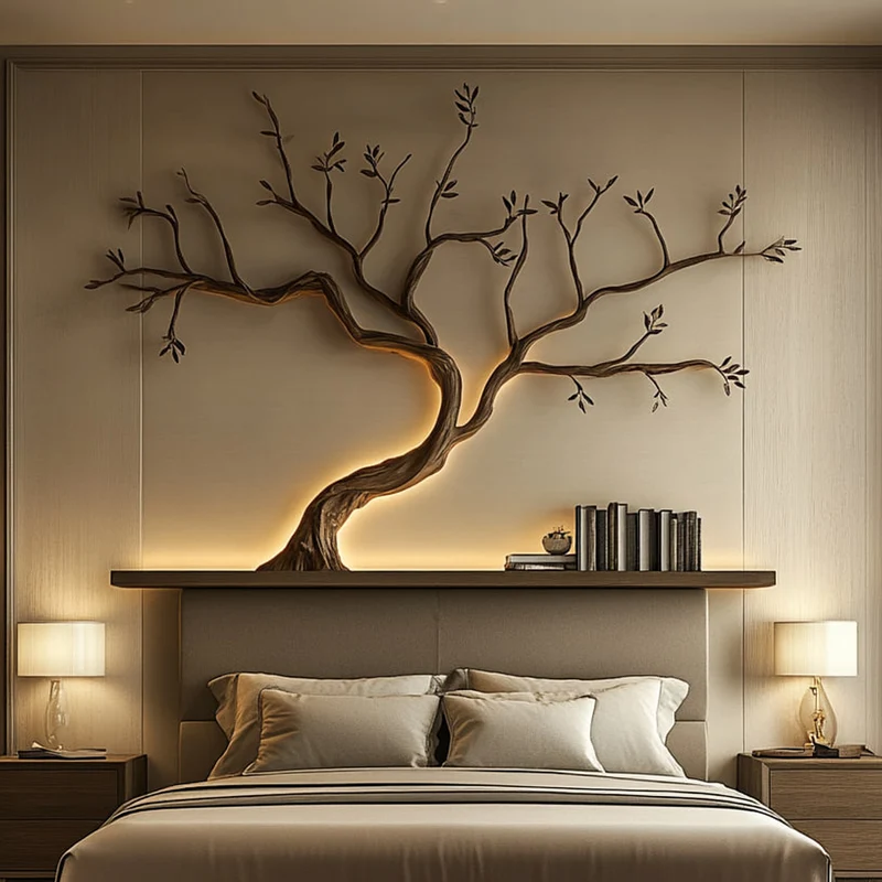Spry Interior Mid Century Modern Tree Branch Shelf, Floating Solid Wood Wall Bookcase, Unique Accent Display for Bedroom & Lounge, SINLKITBS085