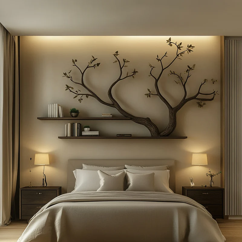 Spry Interior Mid Century Tree Wall Bookshelf, Floating branch Wood Display Case for Modern Cozy Bedroom, Nursery & Hallway, SINLKITBS084