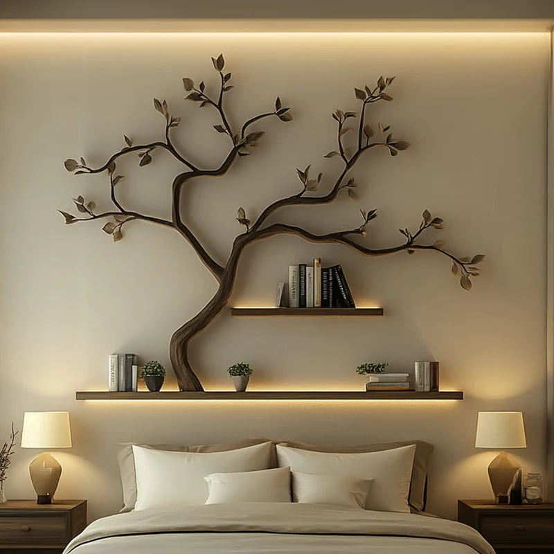Spry Interior Mid Century Modern Tree Wall Shelf, Solid Wood Sculptural Floating Branch Bookcase for Living Room & Cozy Bedroom, SINLKITBS082