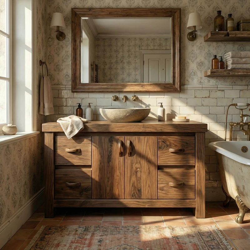 Modern Farmhouse Solid Wood Bathroom Vanity Cabinet Natural Grain Storage SINLKIBRV272