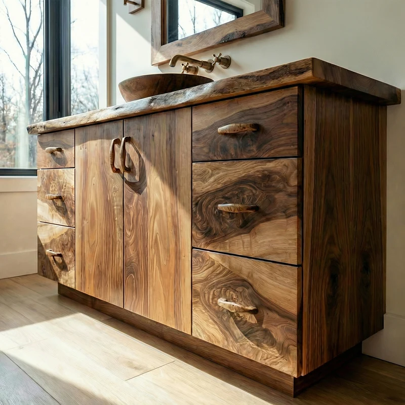 Rustic Solid Wood Bathroom Cabinet Natural Grain Storage Vanity SINLKIBRV270