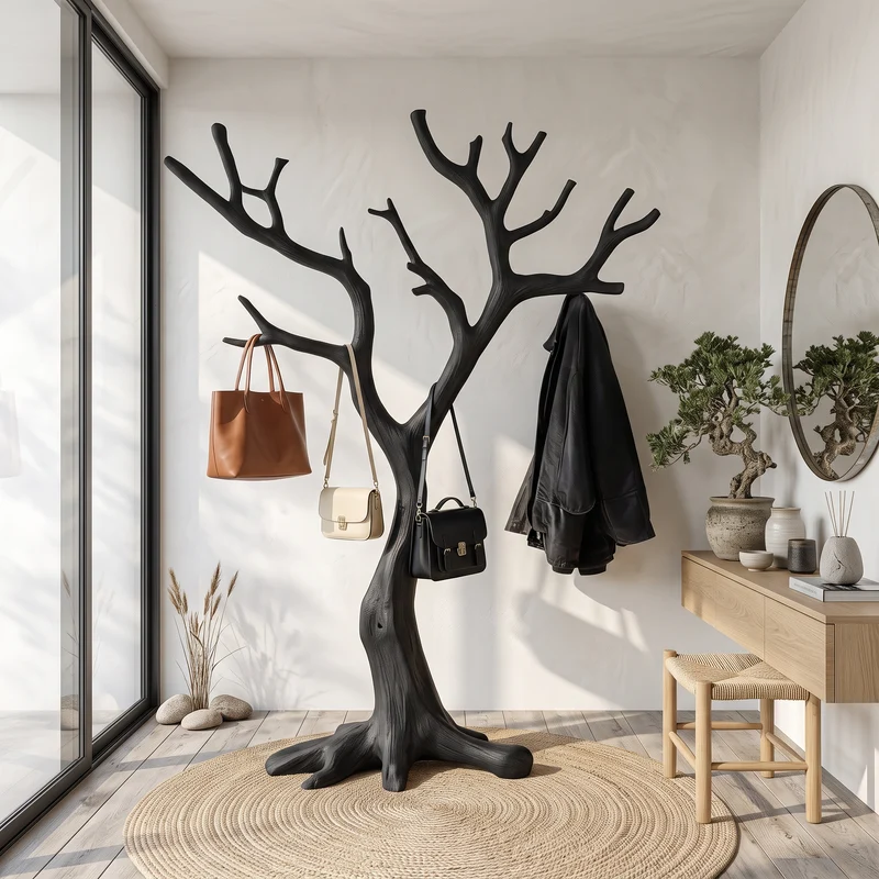 Rustic Sculptural Coat Rack For Entryway And Modern Rustic Interior SINLSATCR102