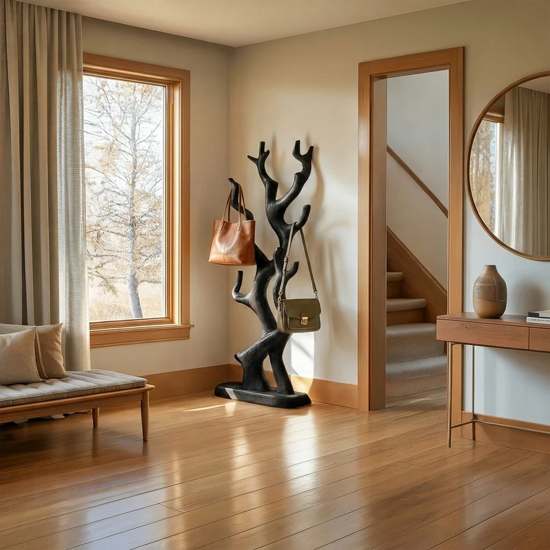Spry Interior Rustic Tree Branch Coat Rack Stand, Handcrafted Solid Wood Hat Organizer for Entryway & Hallway, SINLSATCR097