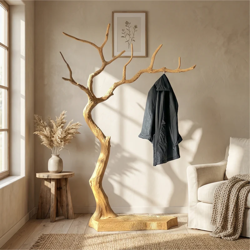 Rustic Sculptural Tree Coat Rack For Entryway And Living Room SINLSATCR096