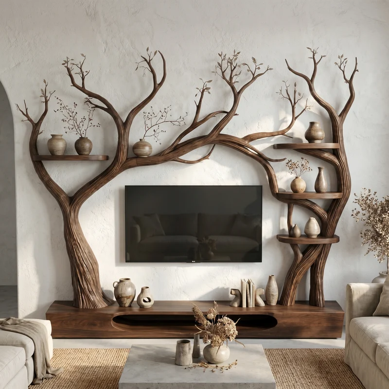 Rustic Tree Inspired TV Stand For Living Room And Interior Decor SINLSATB708