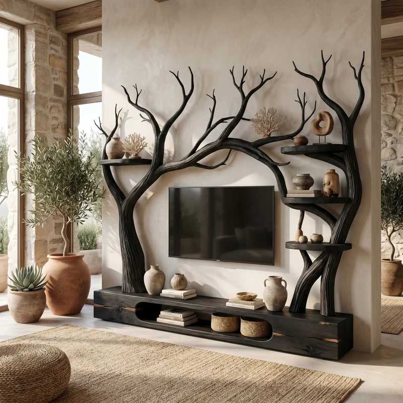 Rustic Tree Inspired TV Stand For Living Room And Interior Decor SINLSATB708