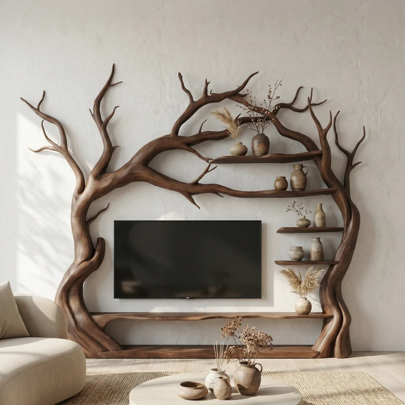 Rustic Statement Tree TV Console For Living Room And Artistic Interior SINLSATB707