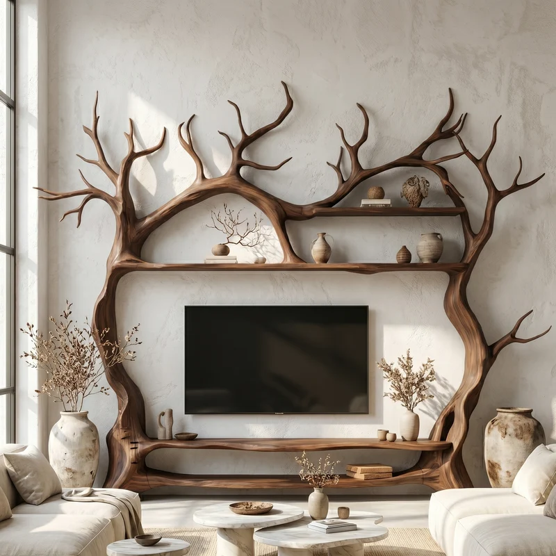 Rustic Decorative Tree TV Stand For Living Room And Lounge Interior SINLSATB706