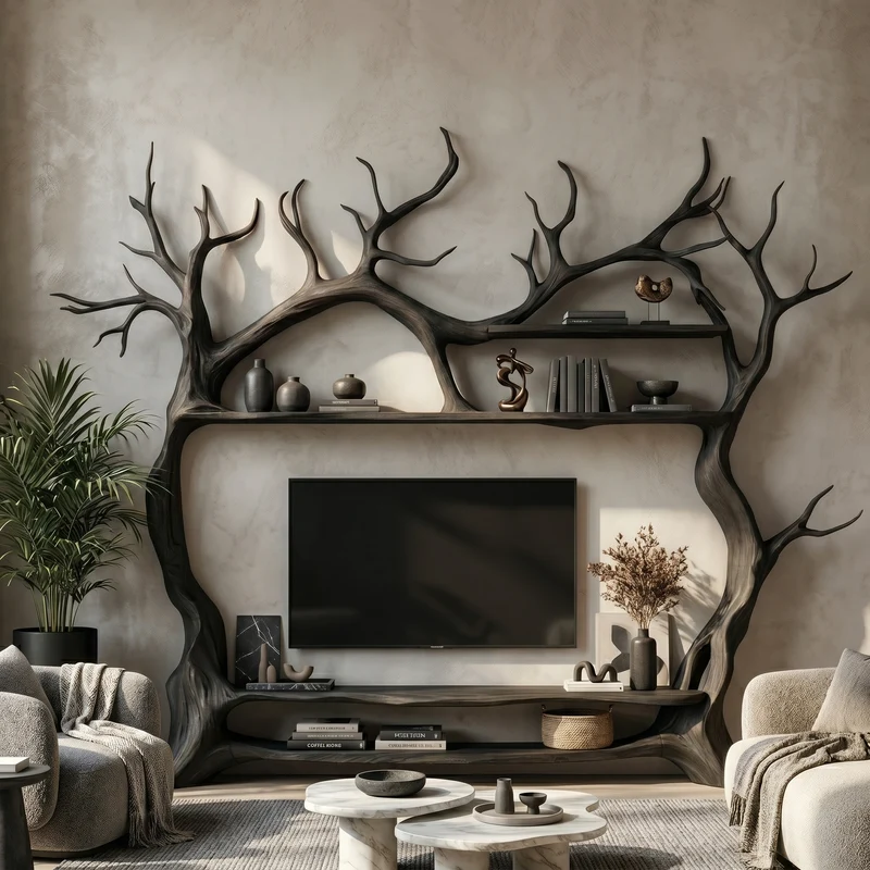 Rustic Decorative Tree TV Stand For Living Room And Lounge Interior SINLSATB706