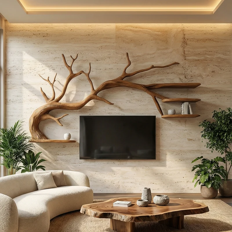 Modern Sculptural Tree TV Wall System For Living Room And Media Area SINLSATB703