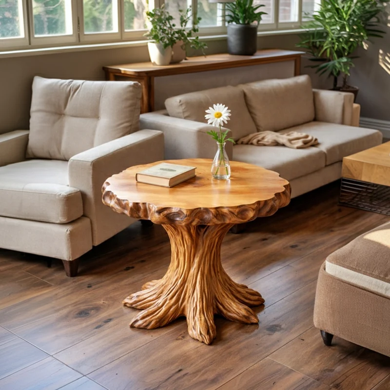 Rustic Tree Stump SIde Table For Living Room And Cabin SINLKIBT233
