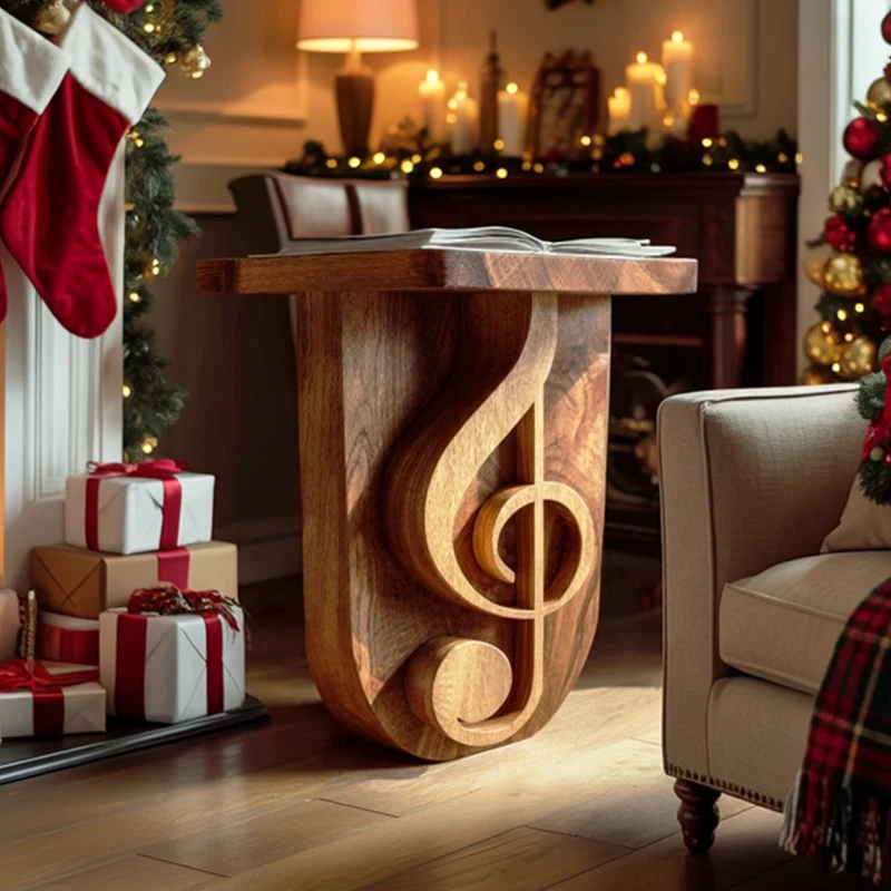 Spry Interior Modern Sculptural Music Note Wood Side Table, Creative Handcrafted Accent Table for Studio & Living Room, SINLKIBT221