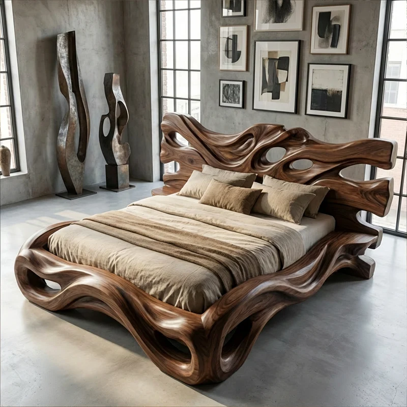 Rustic Sculptural Platform Bed For Bedroom Or Master Interior SINLKIWB109
