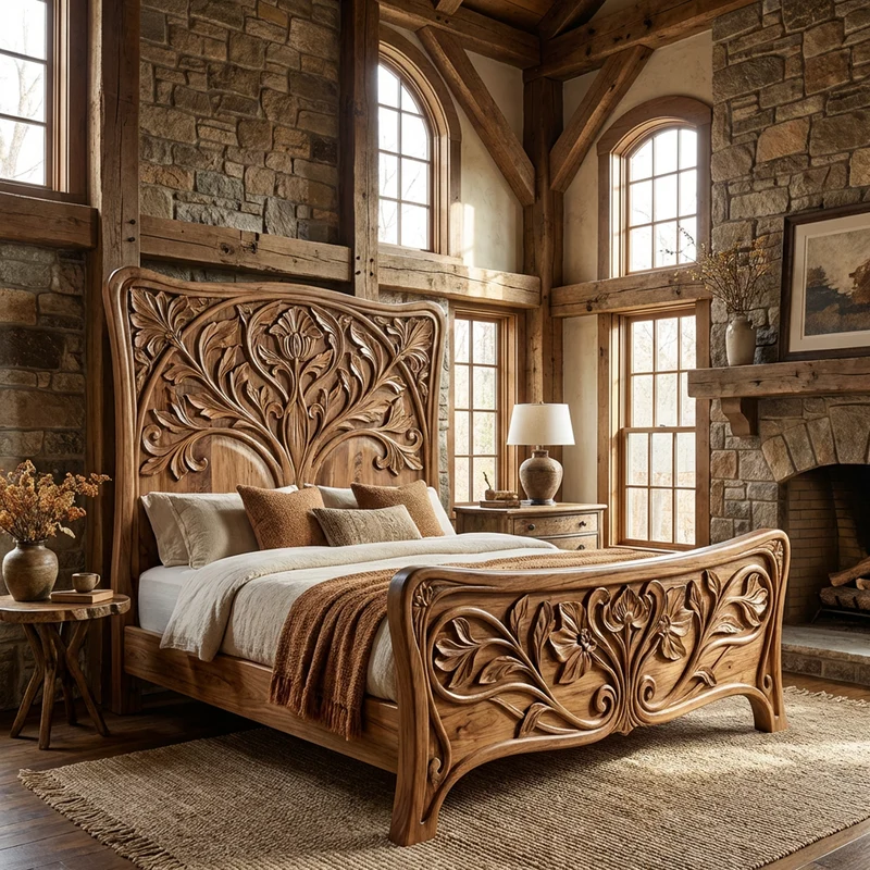 Rustic Curved Platform Bed For Bedroom Or Master Bedroom SINLKIWB105