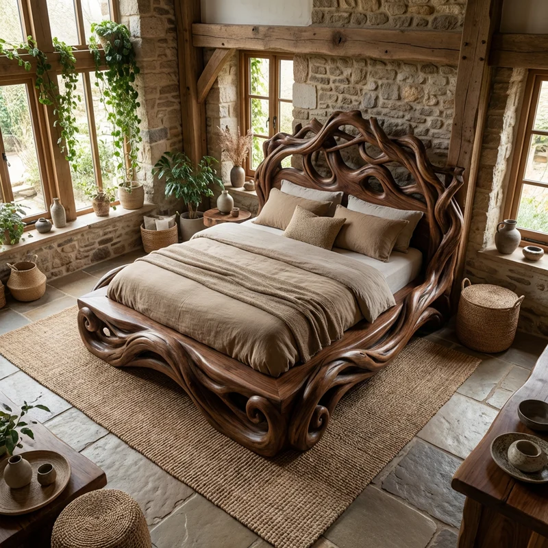 Rustic Platform Style Bed For Bedroom Or Private Room SINLKIWB103