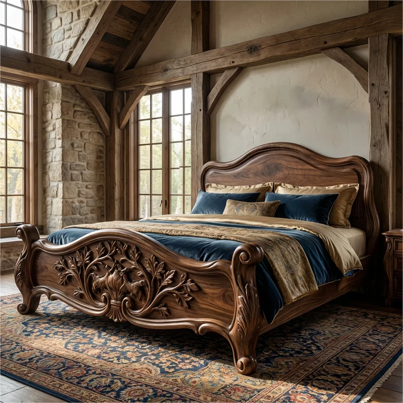 Rustic Sculpted Form Bed Frame For Bedroom And Interior Space SINLKIWB102