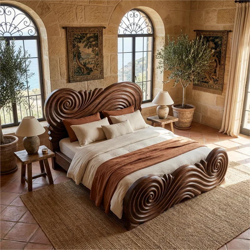 Rustic Curved Silhouette Bed Frame For Bedroom And Home Interior SINLKIWB100