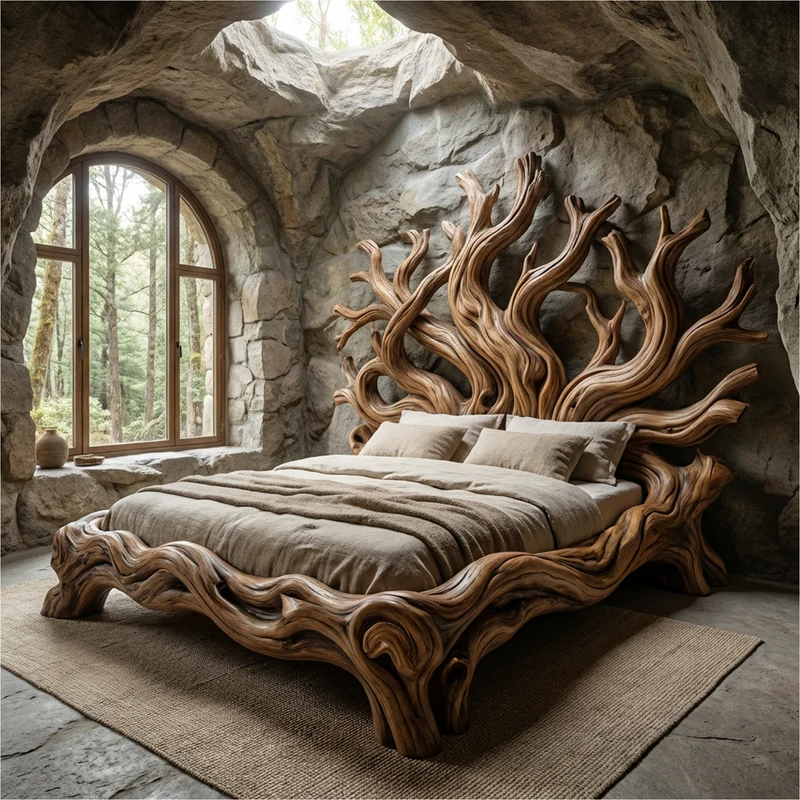 Rustic Tree shelf Bed Frame For Bedroom Or Private Room SINLKIWB099