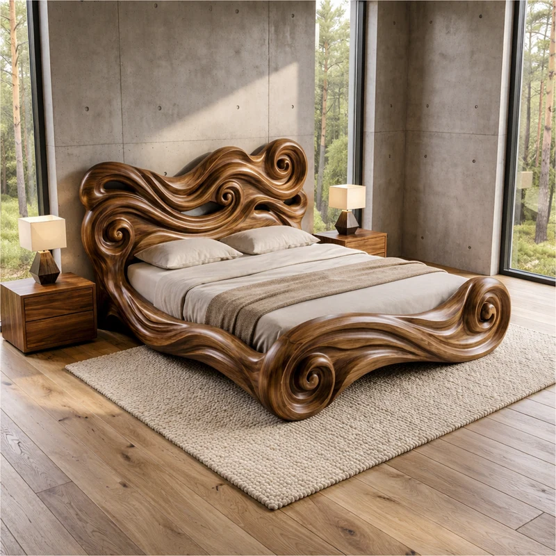 Rustic Sculptural Bedroom Bed Design For Bedroom And Interior Decor SINLKIWB098