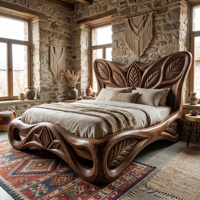 Rustic Handcrafted Style Bed Frame For Bedroom And Sleeping Space SINLKIWB097