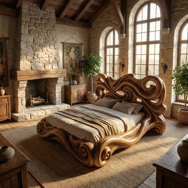 Rustic Sculptural Bed Frame For Bedroom Or Master Bedroom SINLKIWB093