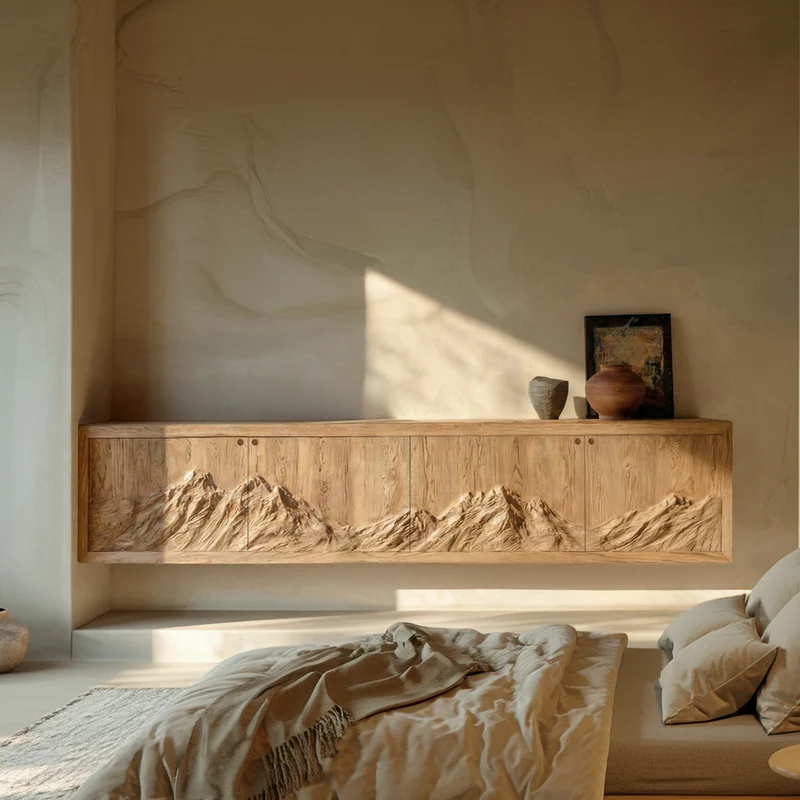 Rustic Mountain Carved Sideboard Console For Living Room SINLSASC465