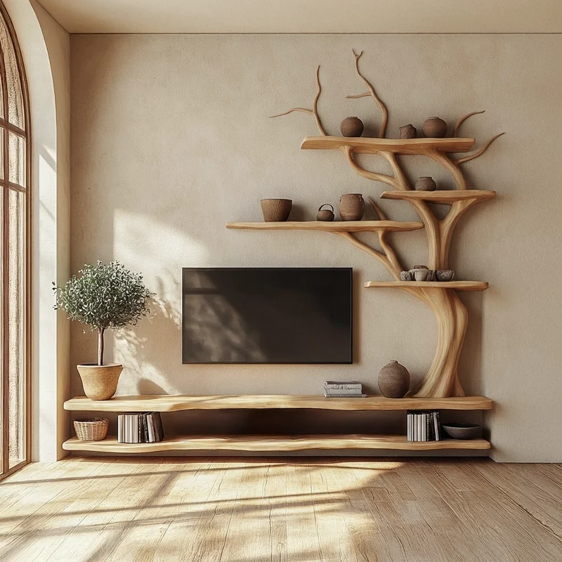 Rustic Tree Inspired TV Stand For Living Room And Family Space SINLSATB698