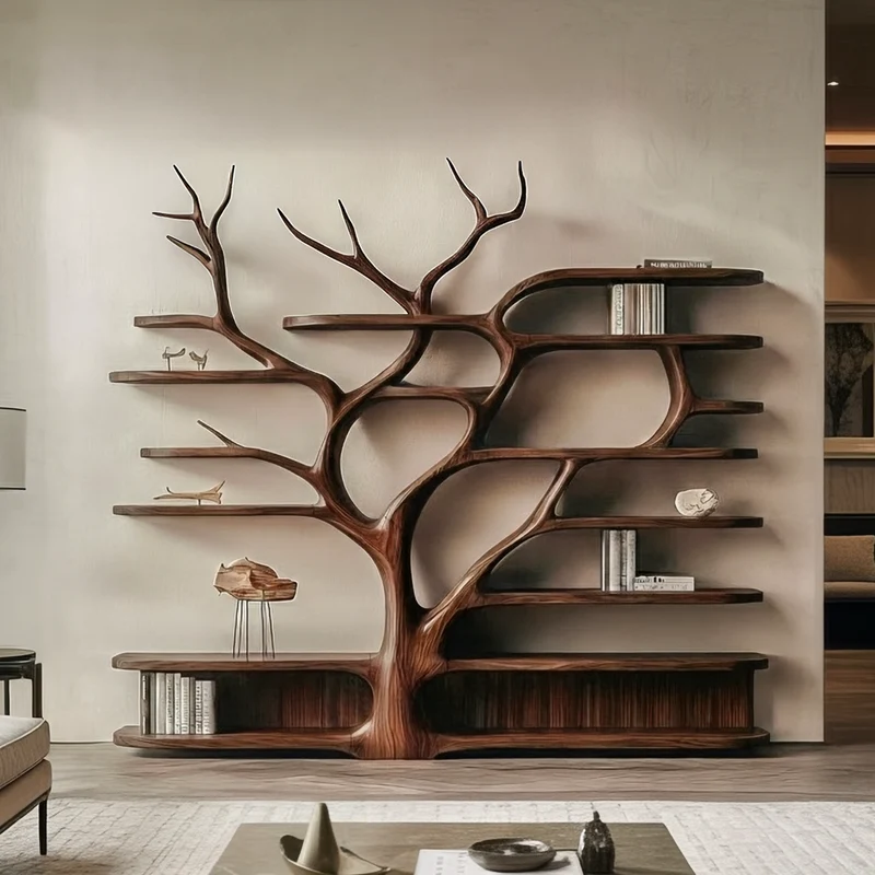 Spry Interior Rustic Artistic Tree Bookshelf, Free Standing Wood Branch Book Organizer for Home Office, SINLSATB697